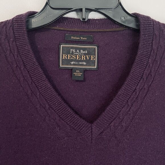 Jos A Bank Reserve Italian Yarn Sweater Men's XL Wool Blend V-Neck Purple Italy - Picture 3 of 12